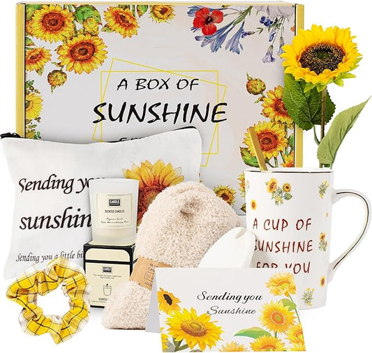 Birthday Gifts for Women, Self-Care Gift Box for Women - Sunshine & Sunflower Themed Relaxation Set, Encouragement Care Package for Best Friend (Birthday/Get Well/Thinking of You)