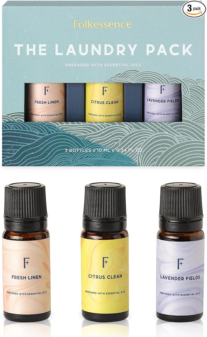 Folkulture Laundry Collection Essential Oils Set | Pack of 3 Pure Essential Oil for Diffuser for Home | Use with Wool Dryer Balls Scents | Fresh Linen, Citrus & Lavender (The Laundry Pack)