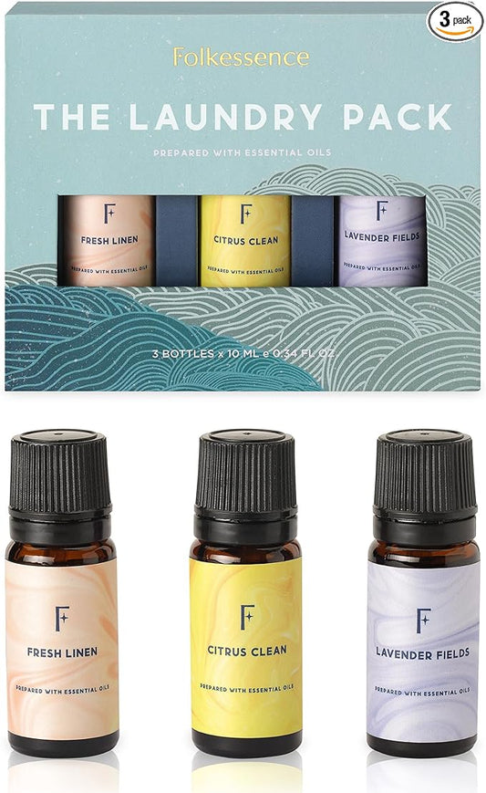 Folkulture Laundry Collection Essential Oils Set | Pack of 3 Pure Essential Oil for Diffuser for Home | Use with Wool Dryer Balls Scents | Fresh Linen, Citrus & Lavender (The Laundry Pack)