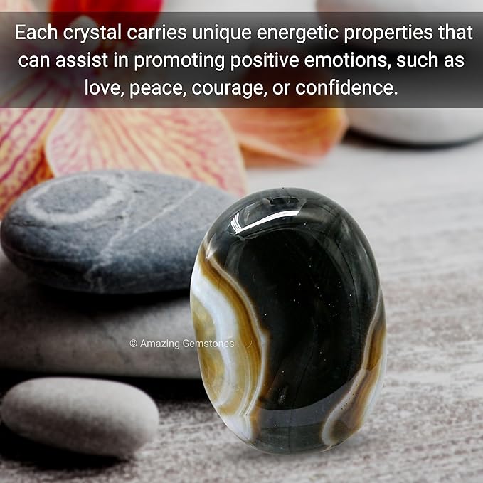 Amazing Gemstone Black Onyx Crystals and Healing Stones - Large Palm Stone Crystals Piedra - Crystal for Good Luck, Balanced Positive Energy, Meditation - Unique Stocking Stuffers and Birthday Gifts