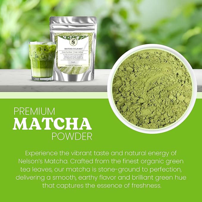 Nelson's Tea Organic Matcha Powder – Premium Culinary Grade Green Tea for Lattes, Smoothies & Cooking – Versatile, Antioxidant-Rich Powder Ideal for Healthy Recipes, Baking & Beverages – (Sample 1 Oz)