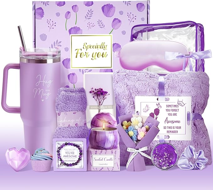 15PCS Birthday Gifts for Women, Relaxing Spa Gifts Baskets for Her, Care Package with Luxury Flannel Blanket and 40 oz Tumbler, Valentines, Mothers Day, Christmas Women's Gift for Mom, Wife, Friends