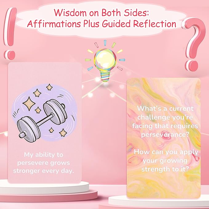 Positive Affirmation Cards for Teen Girls (Ages 10-16), 54 Daily Self Love Cards, Pink Confidence Building Gift Set with Mindset Activities