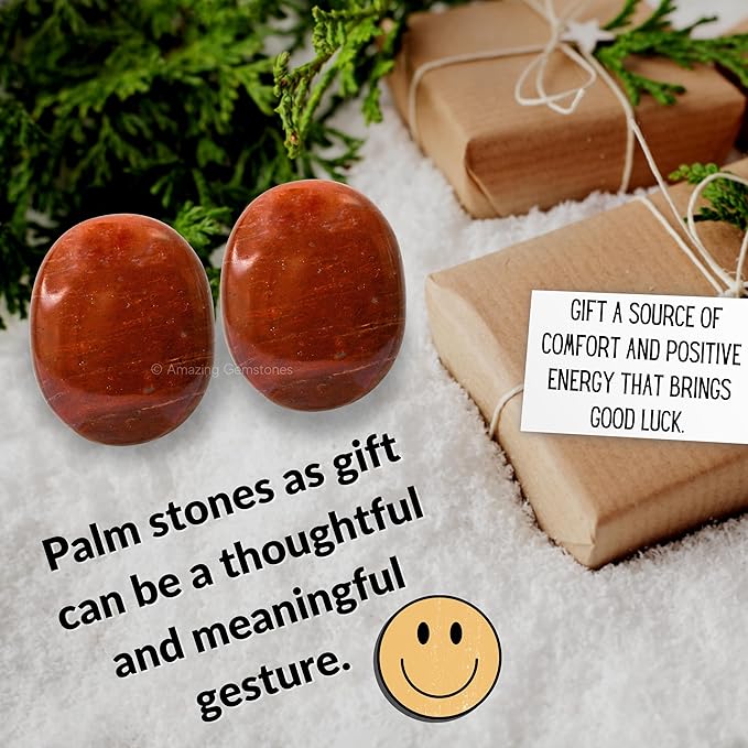 Amazing Gemstone Red Jasper Crystals and Healing Stones - Large Palm Stone Crystals Piedra - Crystal for Good Luck, Balanced Positive Energy, Meditation - Unique Stocking Stuffers and Gifts for Women