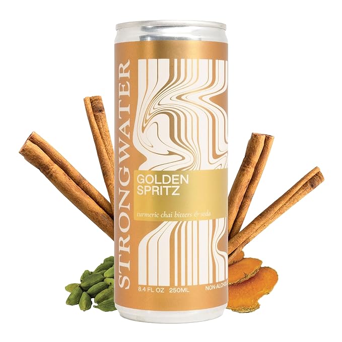 Strongwater Non Alcoholic Bitters & Soda - 12 Pack Cans (8.4 Fl Oz Each) - Premium Non Alcoholic Drinks - Ready to Drink Bitters and Soda, Alcohol Free Drinks, Sugar Free with Soda & Chai Spice Blend