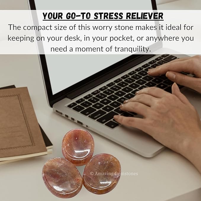 Amazing Gemstone Strawberry Quartz Worry Stone, Healing Crystals - Piedra Crystal Fidget for Gift, Meditation, Calming, Relaxation, Stress Relief