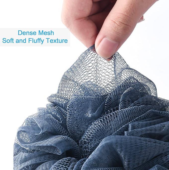 AmazerBath Loofah Sponge 75g/Piece, Exfoliating Bath Sponge Body Scrubber - Loofa Set of 4 Grey Blue-Pink-Grey-White (Large)