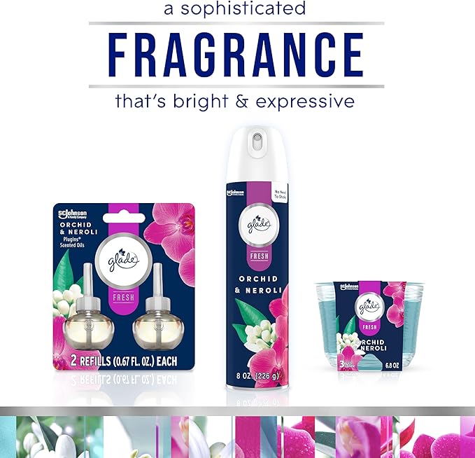 Glade PlugIns Refills Air Freshener, Scented and Essential Oils for Home and Bathroom, Orchid & Neroli, Fresh Collection 3.35 Fl Oz, 5 Count