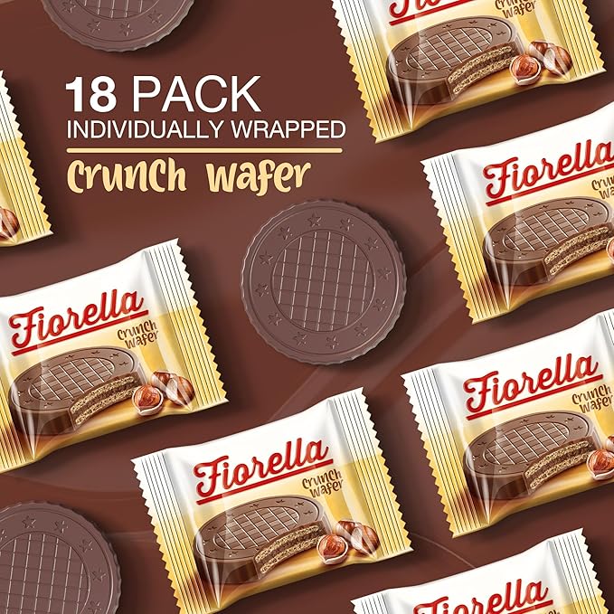Fiorella Crunch Wafer Cookies - Delicious Chocolate Covered Crispy Thin Wafers with Layers of Hazelnut Cream Filling, Individually Wrapped, Perfect for Snacks, (Pack of 36)