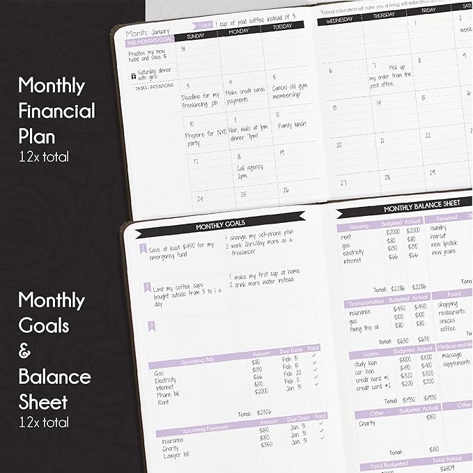 Budget Planner and Monthly Bill Organizer - Finance Planner, 12-Month Journey to Financial Freedom | Bill Payment Tracker Monthly Organizer, Money Saving & Expense Tracker | Undated Budgeting Journal