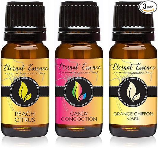 Eternal Essence Oils - Trio (3) - Orange Chiffon Cake, Peach Citrus & Candy Concoction - Premium Fragrance Oil - 10ML