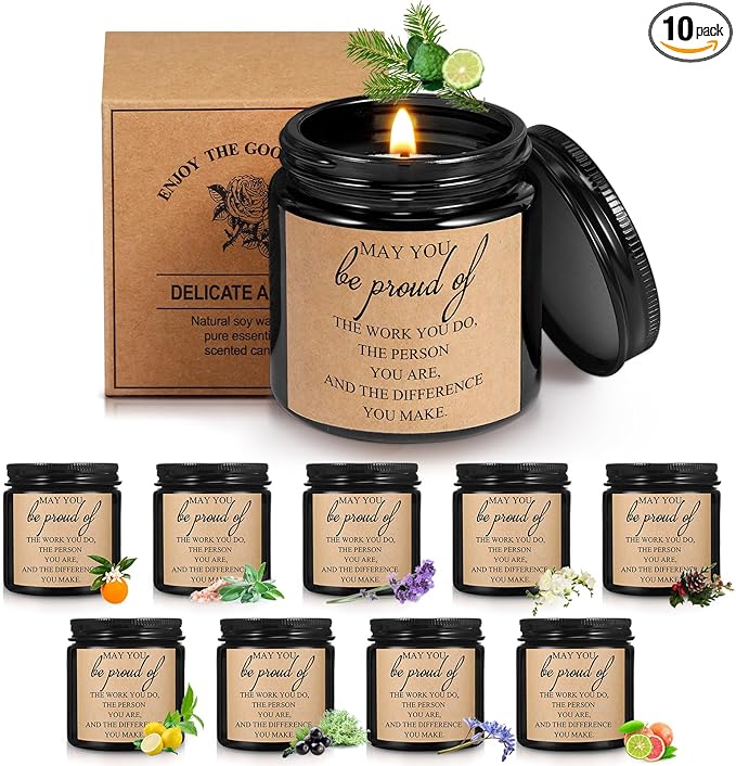 Fumete 10 Pcs Jars Scented Soy Candles 3.5 oz May You Be Proud of The Difference Candles Team Thank You Gifts for Employee Appreciation Gifts Coworker Vet Tech Nurse Teachers(Black,Proud)