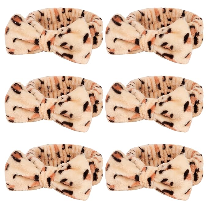 Casoty 6 Pcs Spa Headband, Hair Band for Washing Face, Cheetah Makeup Headband, Skincare Headbands, Soft Fleece Hairband for Face Washing Yoga