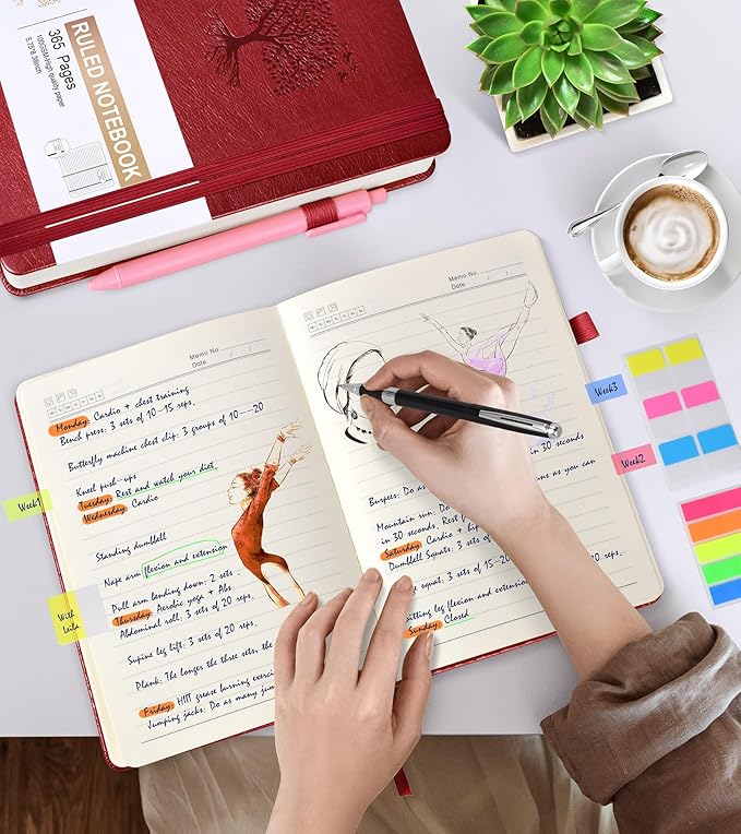 Lined Journal Notebook -365 Pages A5 Thick Journals for Writing Ruled Notebook, Hardcover Leather Journal for Women Men, Daily Notebook for Work, Note Taking, 100Gsm Lined Paper( 5.7'' X 8.3'' Wine)