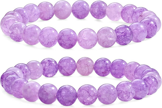 Bivei Natural Gemstone Semi Precious Healing Crystals Handmade Stretchy Round Beads Bracelet, Enhance Positive Energy