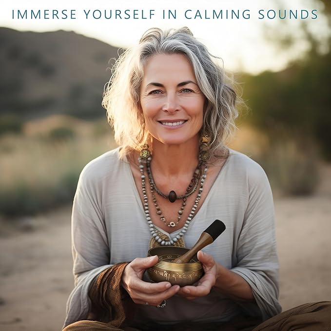 Handmade Tibetan Etched Singing Bowl Set with Case – Meditation Bowl & Sound Bowl with Cushion, Mallet & Guide – Hand-Tuned Meditation Bowl for Relaxation – Yoga Relaxation Accessories