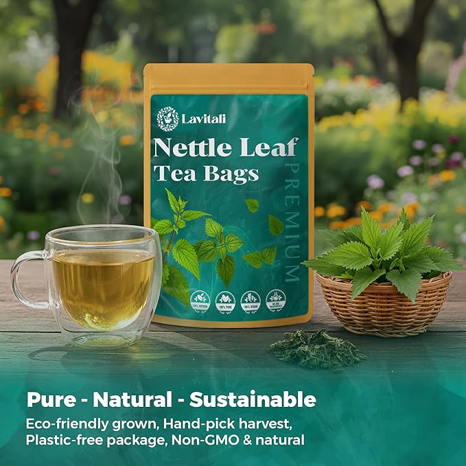 Lavitali, Nettle Leaves Tea Bags | 60 bags, 100% Pure Herbal Tea | Caffeine-Free, Mineral-Rich, Eco-Friendly Filter Bags | Daily Natural Botanical, Hot or Iced Herbal Infusion