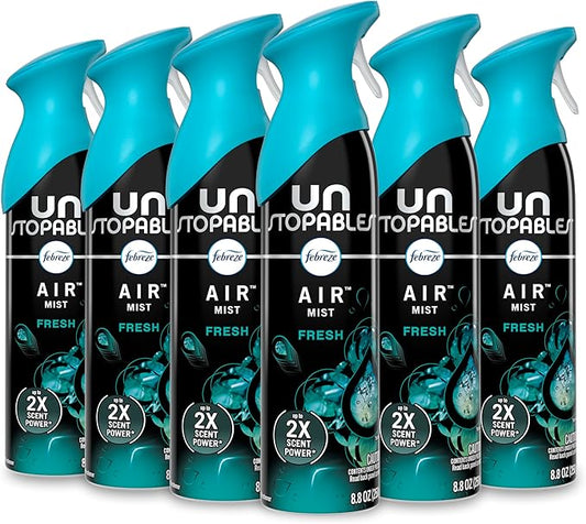 Febreze Air Freshener Spray, Unstopables Fresh, Odor Fighter for Strong Odor, 8.8 Oz, Pack of 6