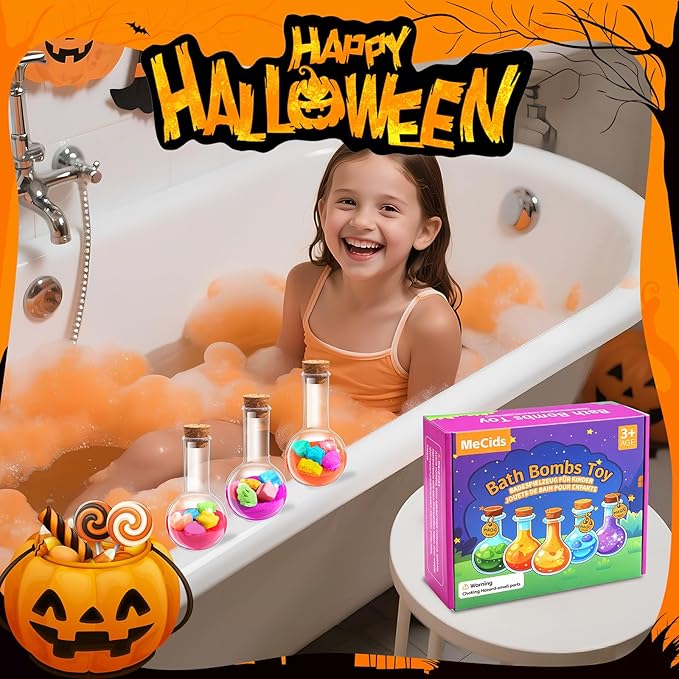 MeCids Magic Potion Bubble Bath Bombs for Kids -Bath Color Tablets Bath Potions for Toddlers Ages 4-12 Fun Science Kit Gift for Birthday, Halloween，Christmas- 6 Pack (Shaped Gems & Stars)