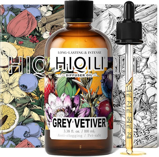 HIQILI Grey Vetiver Diffuser Oil, Fast Diffusion for Large Spaces, Pet - Safe, Suitable for Home and Other Scenarios - 3.38 Fl Oz