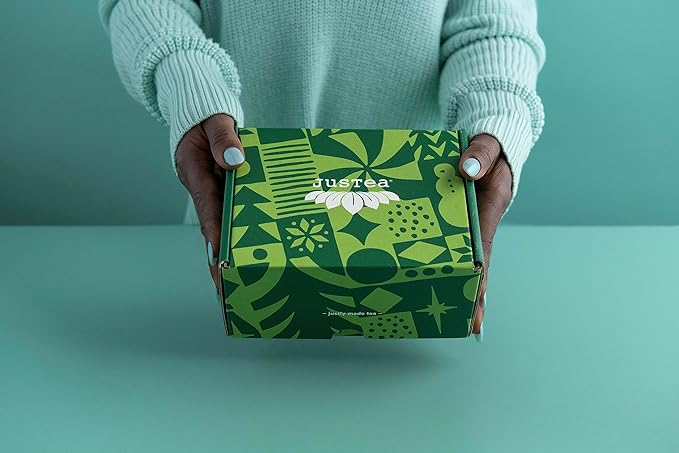 JusTea Holiday Tea Gift Box | Holiday Trio with Hand Carved Tea Spoon & Infuser Steeper Strainer | Loose Leaf | Variable Caffeine | Award-Winning | Fair Trade | Non-GMO