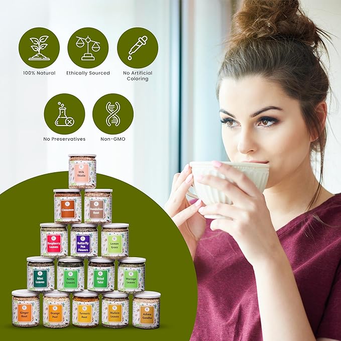 Assorted Loose Leaf Tea | 15 Delightful Herbs | Upto 900 Servings | 100% Raw & Natural | Add Health to your Soups, Smoothies, Teas and more | By Yogi's Gift®