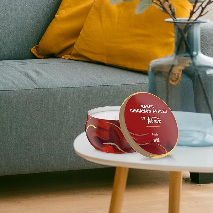 Febreze Scented Candle, Baked Cinnamon Apples Scent, 11 oz 4 Wick Candle, Single Pack