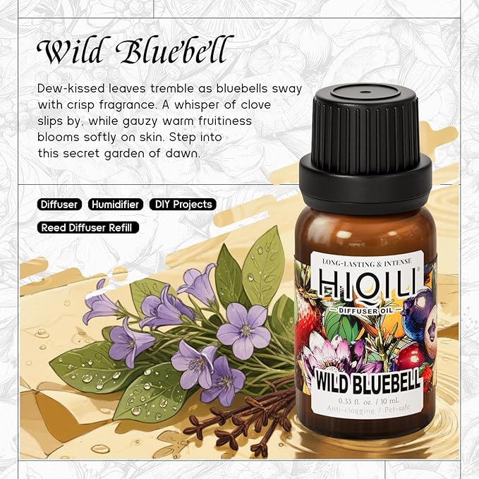 HIQILI Wild Bluebell Diffuser Oil for Scent Diffusers, Inspired by Jo M.lone's, Work & Relax, Ideal for Office, Bathroom, Travel - 0.34 Fl Oz