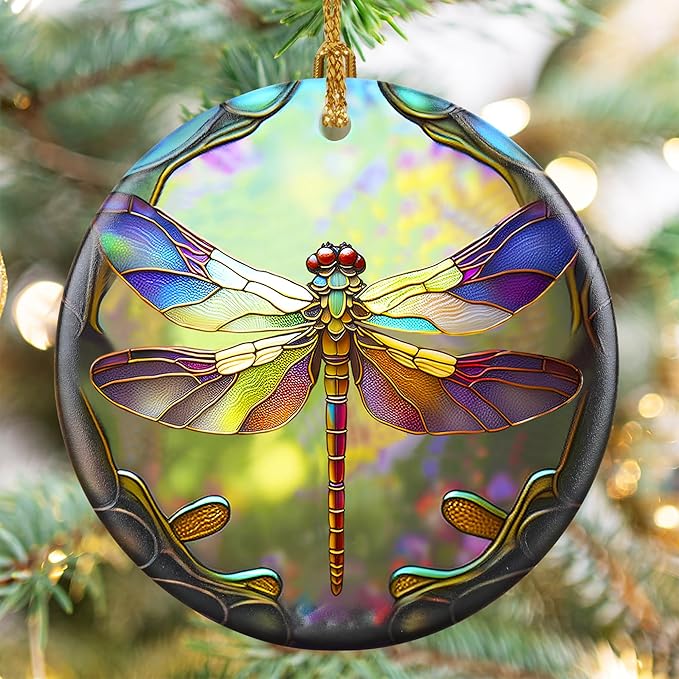 Dragonfly Christmas Ornaments, Touber Christmas Hanging Ornament, Christmas Tree Ornaments, Holiday Decor, Gifts for Dragonfly Lovers, Dragonflies Theme Gift - Pattern E