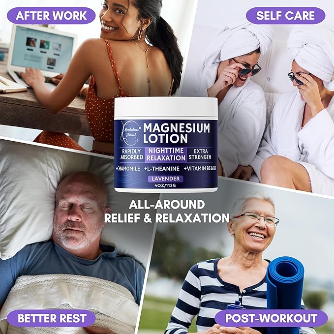 Brookethorne Naturals Nighttime Magnesium Lotion for Sleep | Lavender Magnesium Cream with L-Theanine & Chamomile | Topical Cream for Relaxation Adults & Kids | Non-Greasy, Vegan, Made in USA | 4oz