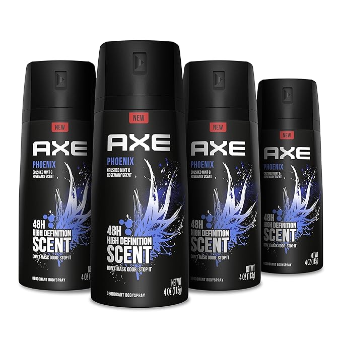 Axe Body Spray Deodorant For Long Lasting Odor Protection, Phoenix Deodorant For Men Formulated Without Aluminum 4oz 4 Count