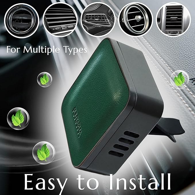 Premium Quality Car Air Freshener Leather and Metal Design Scent Vent Clip Diffuser,New Natural Fragrance Diffuser for Car with 3 Refill Scented Discs and Gift Box(Dark Green)