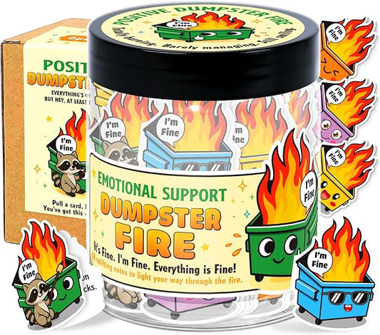 Emotional Support Dumpster Fire – Funny Dumpster Fire Gifts - 60 Positive Dumpster Fire Daily Affirmation Cards Jar – Coworker Leaving Gifts For Women - Funny Farewell Gift For Coworkers