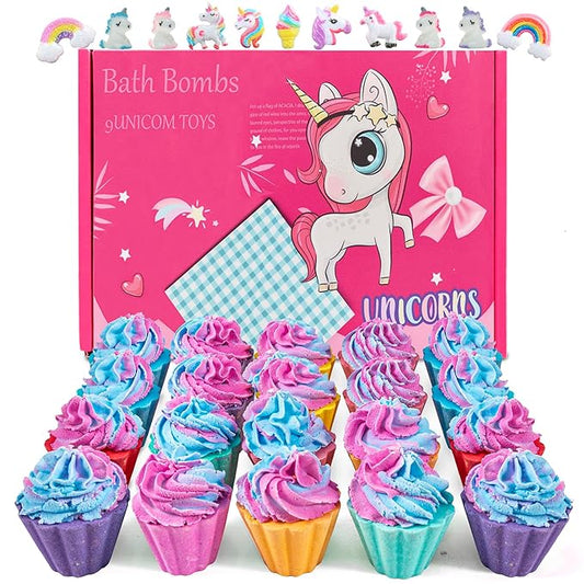 Bath Bombs for Kids with Surprise Unicorn Inside, 20 Kids Bath Bombs Gift Set, Handmade Bubble Bath Fizzes Bomb for Chrildren Birthday Christmas and Party Favor Christmas Gifts Set for Girls