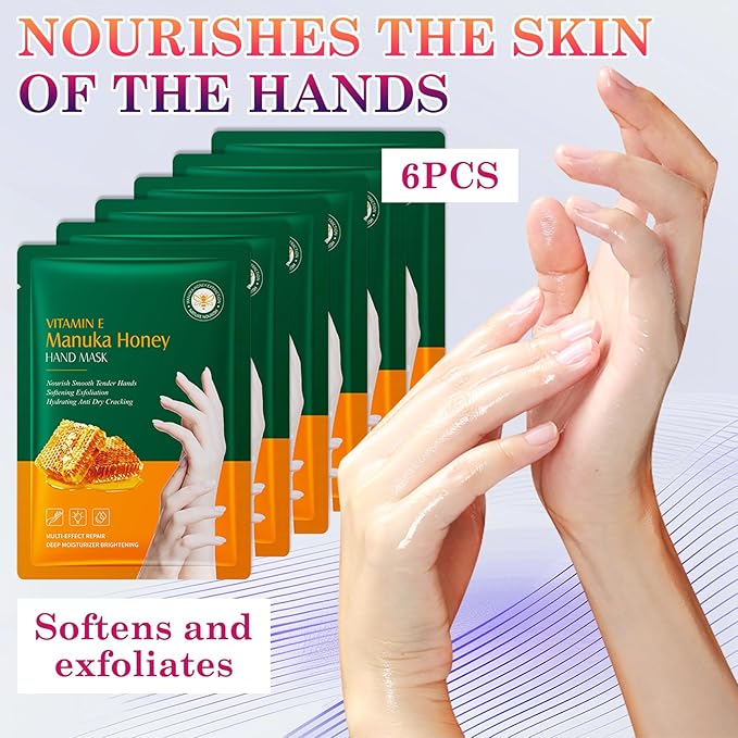 6 Pairs Hand Masks Moisturizing Gloves, Hydrating Hand Mask Moisturizer Gloves Care for Dry Cracked Hands, Smooth Long Lasting Soft Firming Hand Mask Gift Set for Men Women（I