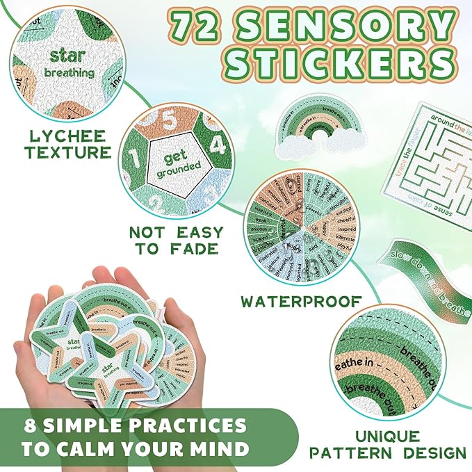 Libima 72 Pieces Anxiety Sensory Stickers Textured Stickers Fidget Mindfulness Sticker School Counselor Supplies Adult Sensory Items Anxiety Relief, 9 Styles(Fresh Color)