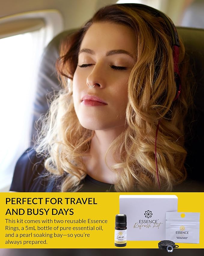 Essence Wearable Aromatherapy Nasal Diffuser – Lemon Essential Oil Nose Ring Silicone Inhaler for Stress & Mood Support - Made in USA & Travel-Friendly