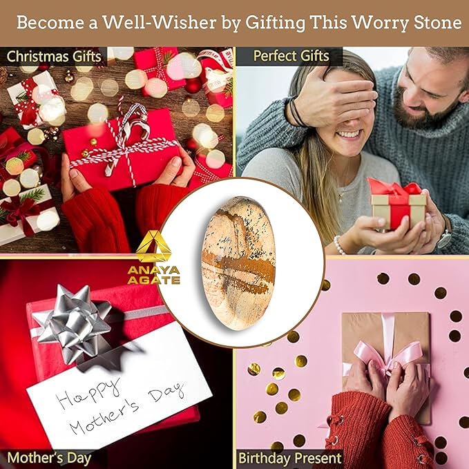 Picture Jasper Worry Stones – Crystal Thumb Worry Stone for Anguish, Stress – Relaxing and Soothing Balance Stones for Meditation, Stress Relief – Healing Stones and Crystals for Men and Women