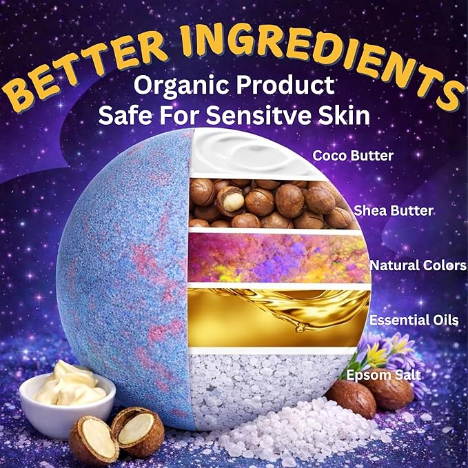 EvolutionUSA Space Bath Bombs for Boys & Girls, 6 Planet Bath Balls with Toy Hidden Inside, Organic Hypoallerganic Childrens Bathbombs, Cosmic Fun Space Surprise, Gift Set Birthday, Christmas, Easter