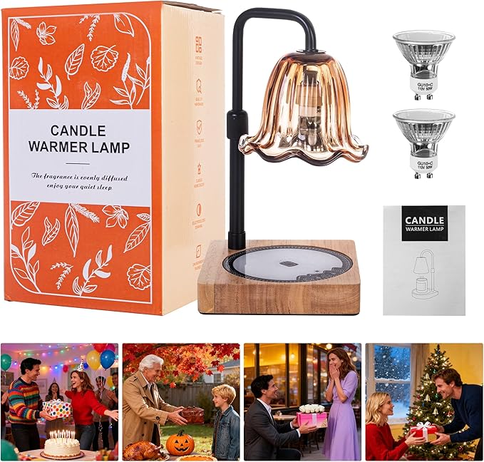 Candle Warmer Lamp with Touch Screen Timer, Dimmable Wax Melts Warmer, 6 RGB Ambient Colors & Adjustable Height, Touch Control Lamp Flower Candle Warmer, Birthday Gifts for Women Mom, New Home Decor