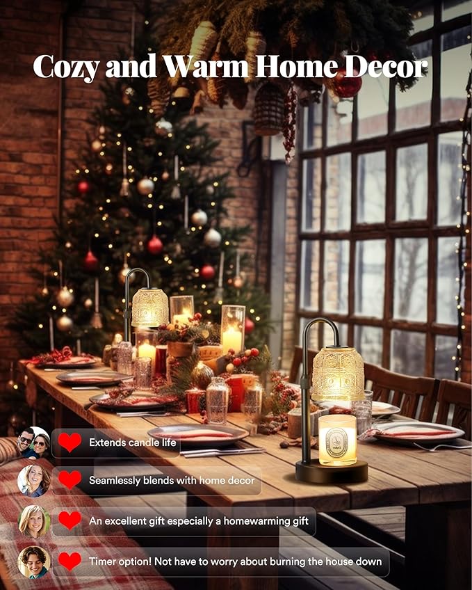 Dimmable Candle Warmer Lamp with Timer Adjustable Height, Mothers Day Birthday Gifts for Mom, Home Decor Housewarming Gifts for Women, Modern Electric Wax Melt Warmer for Scented Jar Candles