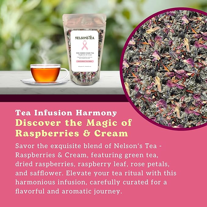 Nelson's Tea Raspberry & Cream - Cut & Sifted Loose Leaf Tea with Rooibos Green Tea, Dried Red Raspberry Leaf, Marigold, Hibiscus, Rose Petals, and Safflower (Sample 0.3 Oz)