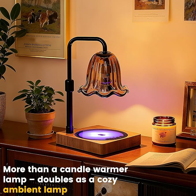 Candle Warmer Lamp with Touch Screen Timer, Dimmable Wax Melts Warmer, 6 RGB Ambient Colors & Adjustable Height, Touch Control Lamp Flower Candle Warmer, Birthday Gifts for Women Mom, New Home Decor
