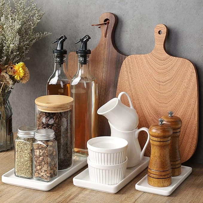 Gurygo 2 Pack 8"/10" Bathroom Trays, Ceramic Vanity Trays for Bathroom, Small Ceramic Tray, Kitchen Soap Tray for Kitchen Counter (White,Set/2)