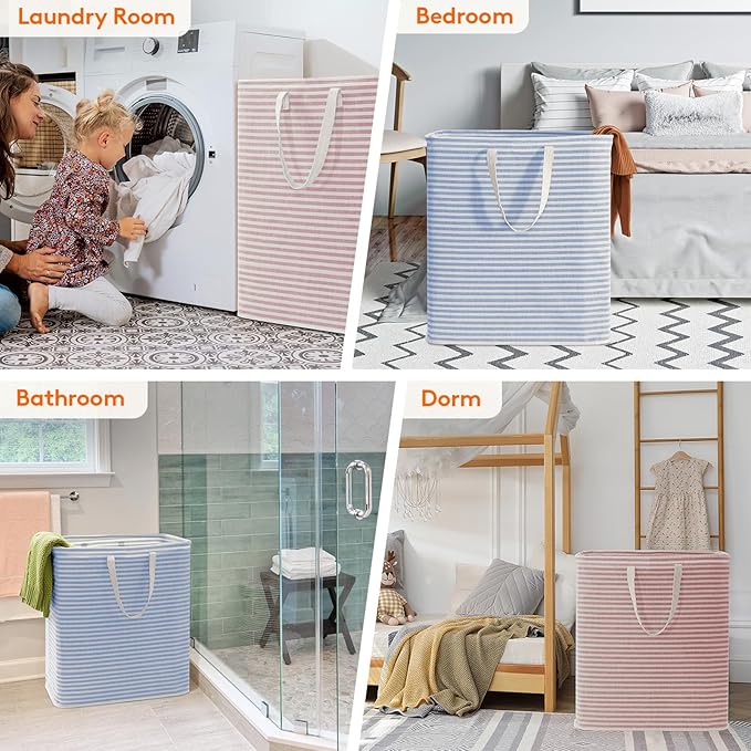 Lifewit 2 Pack Laundry Hamper Large Collapsible Laundry Basket, Freestanding Waterproof Cloth Hamper with Easy Carry Handles in Laundry Room Bedroom Bathroom Dorm for Adult, Pink&Blue, 2 x 100L