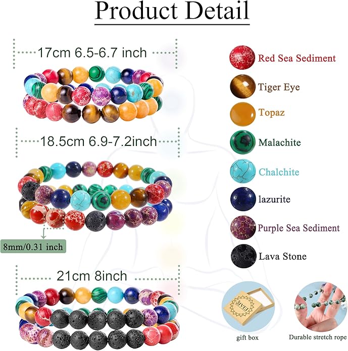 Bivei Natural Gemstone Semi Precious Healing Crystals Handmade Stretchy Round Beads Bracelet, Enhance Positive Energy