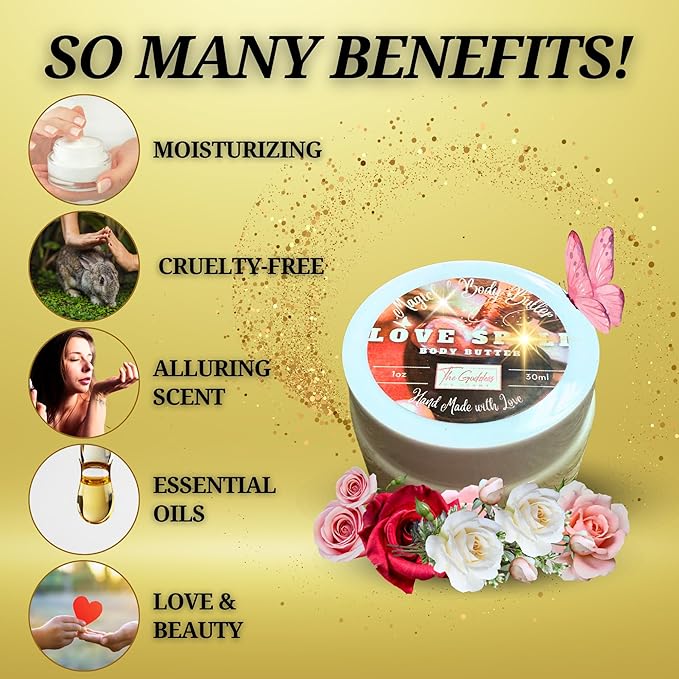 Love Spell Body Butter – Sensual Natural Moisturizer with Shea Butter, Vitamin E & Sunflower Oil | Aromatherapy Skincare for Soft, Radiant Skin, Self-Love & Attract Love Rituals