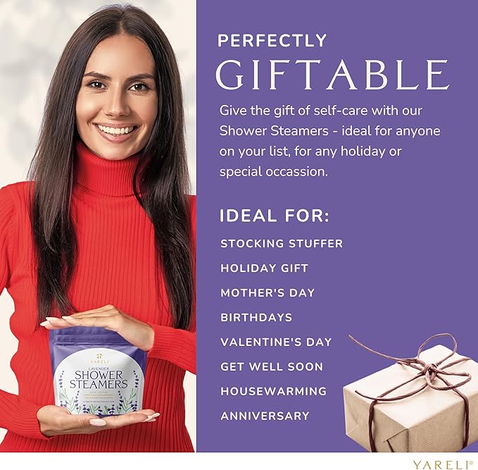 Yareli Shower Steamers Aromatherapy, 12 Pack, for Women and Men - Sinus Relief and Self Care Birthday and Relaxation Spa Gift - Lavender