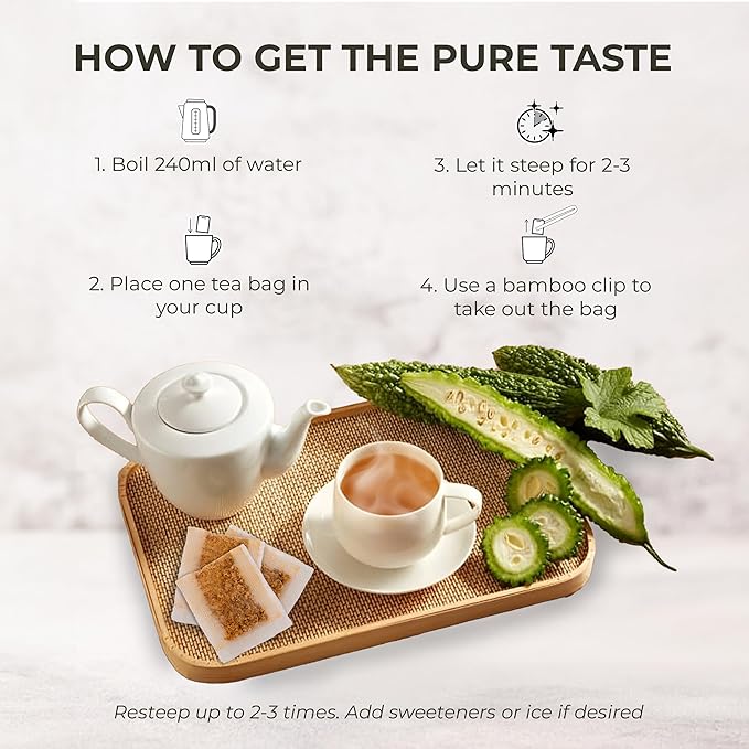 Bitter Melon Tea Bags - 70 Count (+5 Tea Bags), 4.2 oz, Bamboo Tong Included, Pure Bitter Gourd Herbal Blend for Refreshing, Digestion & Inner Health Support, No Sugar, No Caffeine