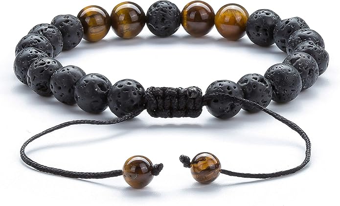 Hamoery Men Women 8mm Lava Rock Aromatherapy Anxiety Essential Oil Diffuser Bracelet Braided Rope Natural Stone Yoga Gifts Beads Bracelet Bangle-21017